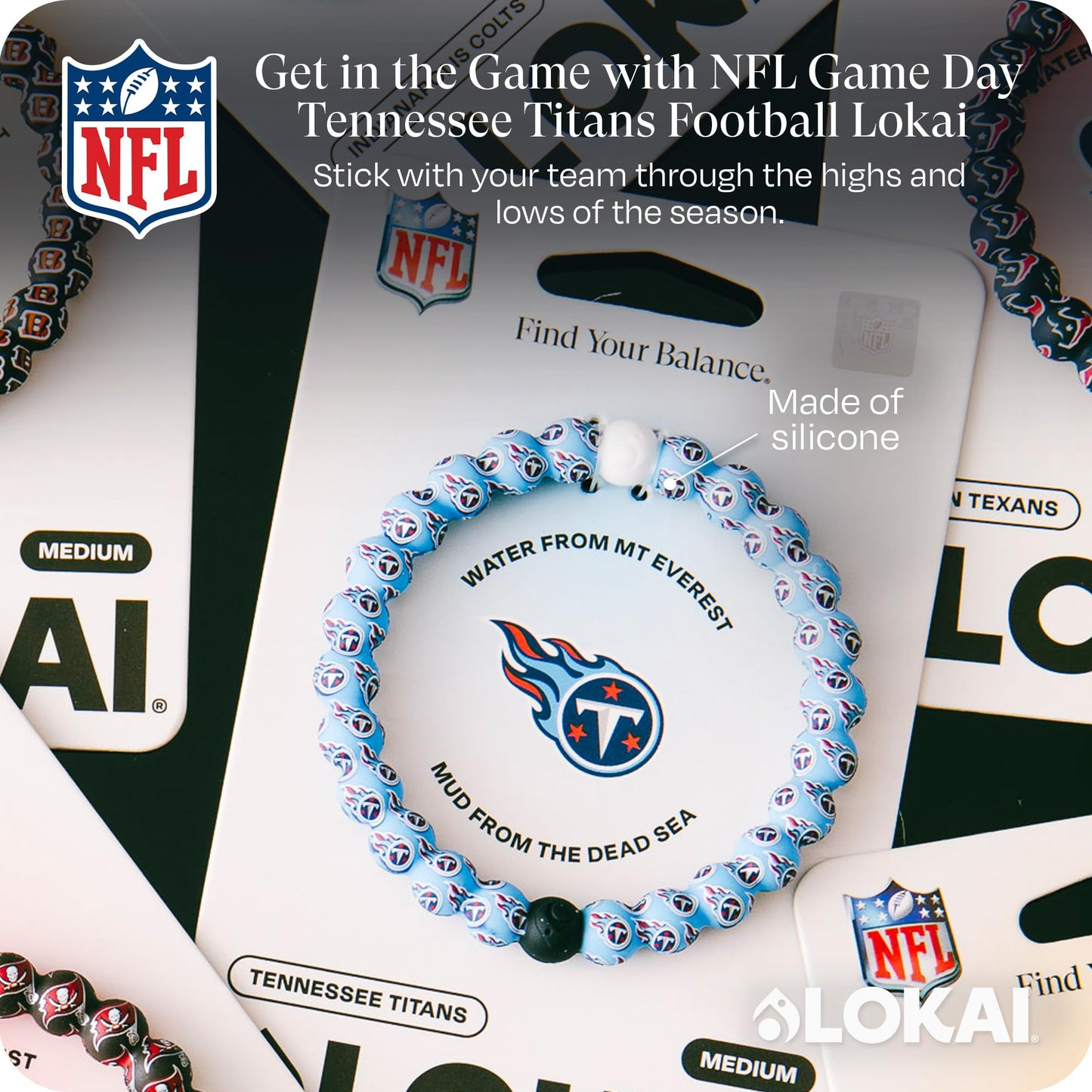 Lokai Silicone Beaded Bracelet for Men & Women, NFL Football Collection - Tennessee Titans, Medium - Silicone Jewelry Fashion Bracelet Slides-On for Comfortable Fit