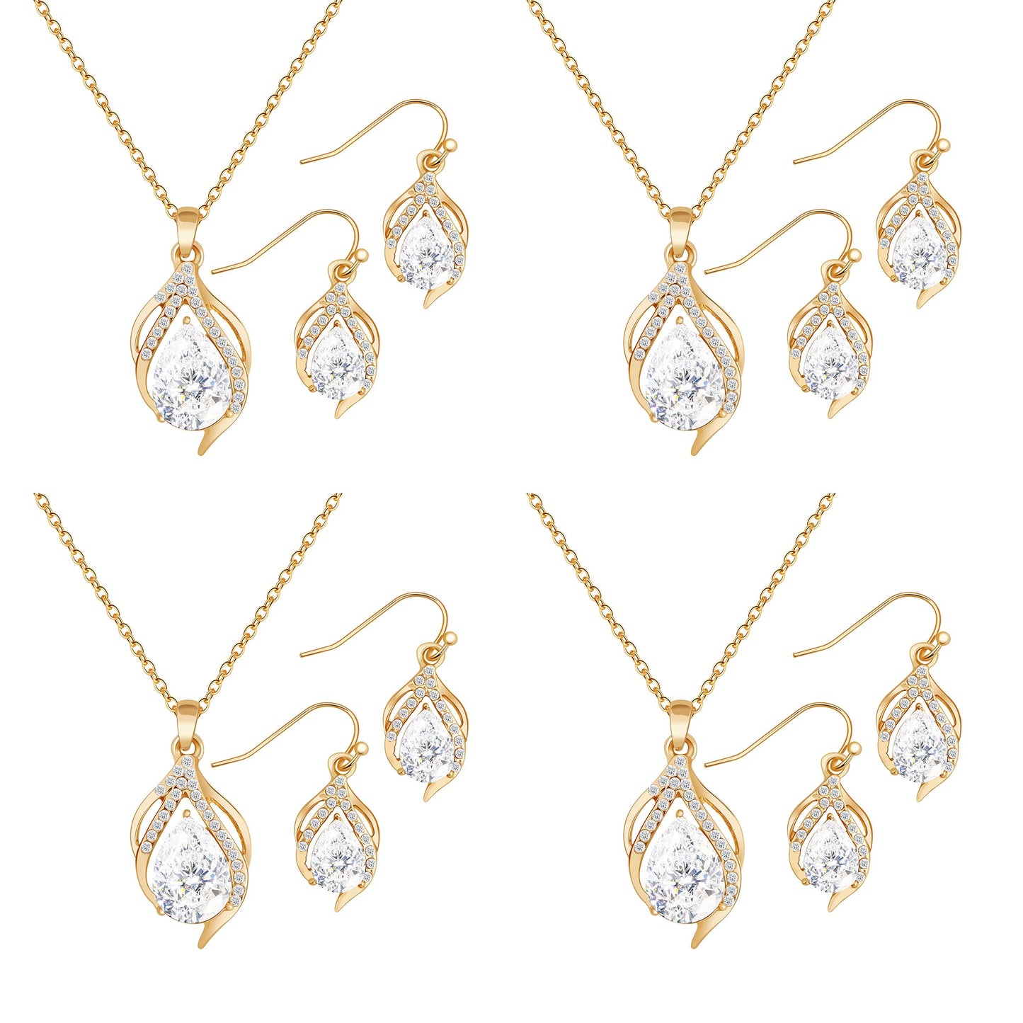 OTTFF Bridesmaid Jewelry Set Gift for Women 4 Sets 14k Gold Plated Pave Rhinestone & Crystal Necklace Earrings Set for Wedding/Engagement/Anniversary