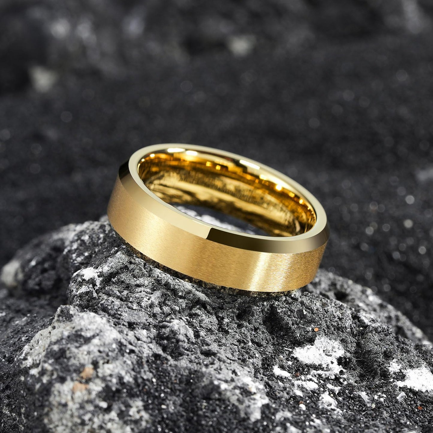King Will 7mm Basic Tungsten Rings For Men Gold Wedding Band Polished Edge Brushed Matte Promise Ring Comfort Fit (Size 8)