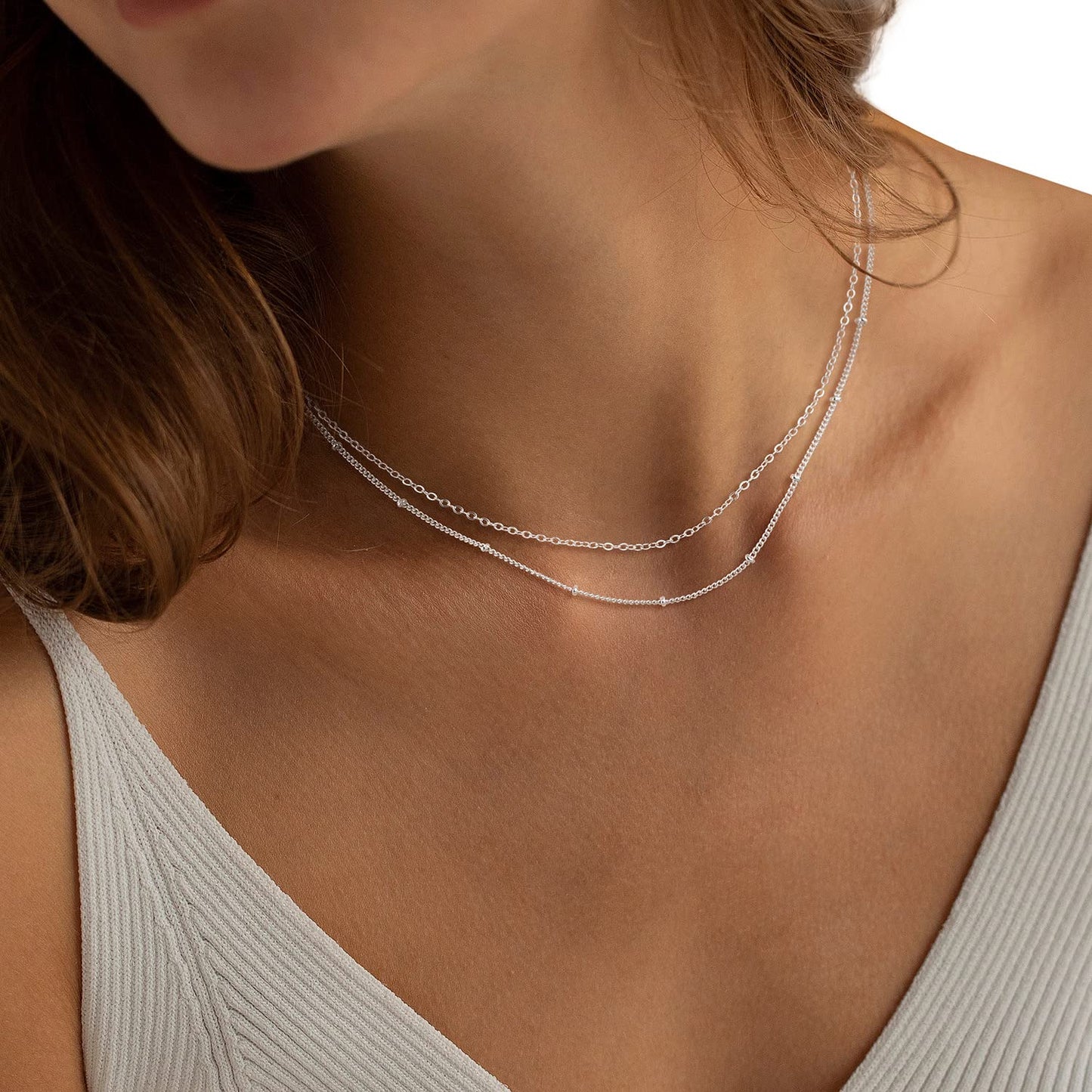 MBW Simple Layered Necklaces for Women, Dainty Silver Plated Satellite Chain Necklace for Women layering Necklaces Thin Choker Stacked Necklace Silver Jewelry Set Gift for her