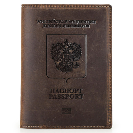 CataPurus Top Grain Leather Single Travel Passport Wallet Embossing Badge for Unisex, Folio Design for Passport & Multi Cards, RFID Blocking for Passport/Cards/Checks/Bills/AirTag, Coffee Default, RU