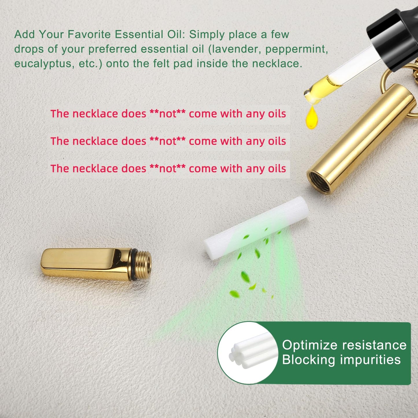 hooppoo Quit Smoking Necklace, Anxiety Relief Breathing Inhaler with Essential Oil Pad - Aromatherapy Diffuser Pendant for Smokers, Stainless Steel Necklace for Women & Men (Gold)