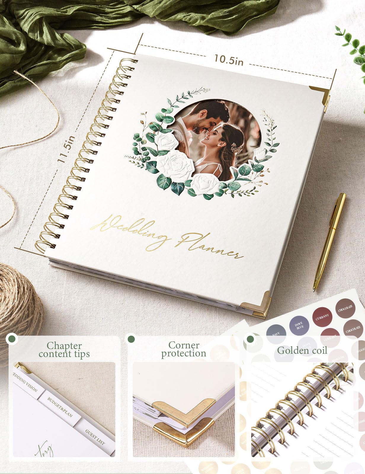 molekaus Wedding Planner Book And Organizer：Wedding Planner For Bride With Interchangeable Photo Cover & Embossed Design — Wedding Planner Bride to be Gifts, engagement gifts for couples 11.5*10.5in
