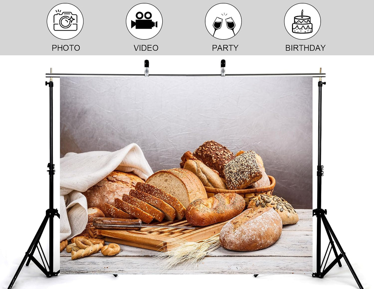 KeyWork 10x7ft Artisan Bread Assortment Backdrop Fresh Bakery Photography Background for Party Food Themed Gathering