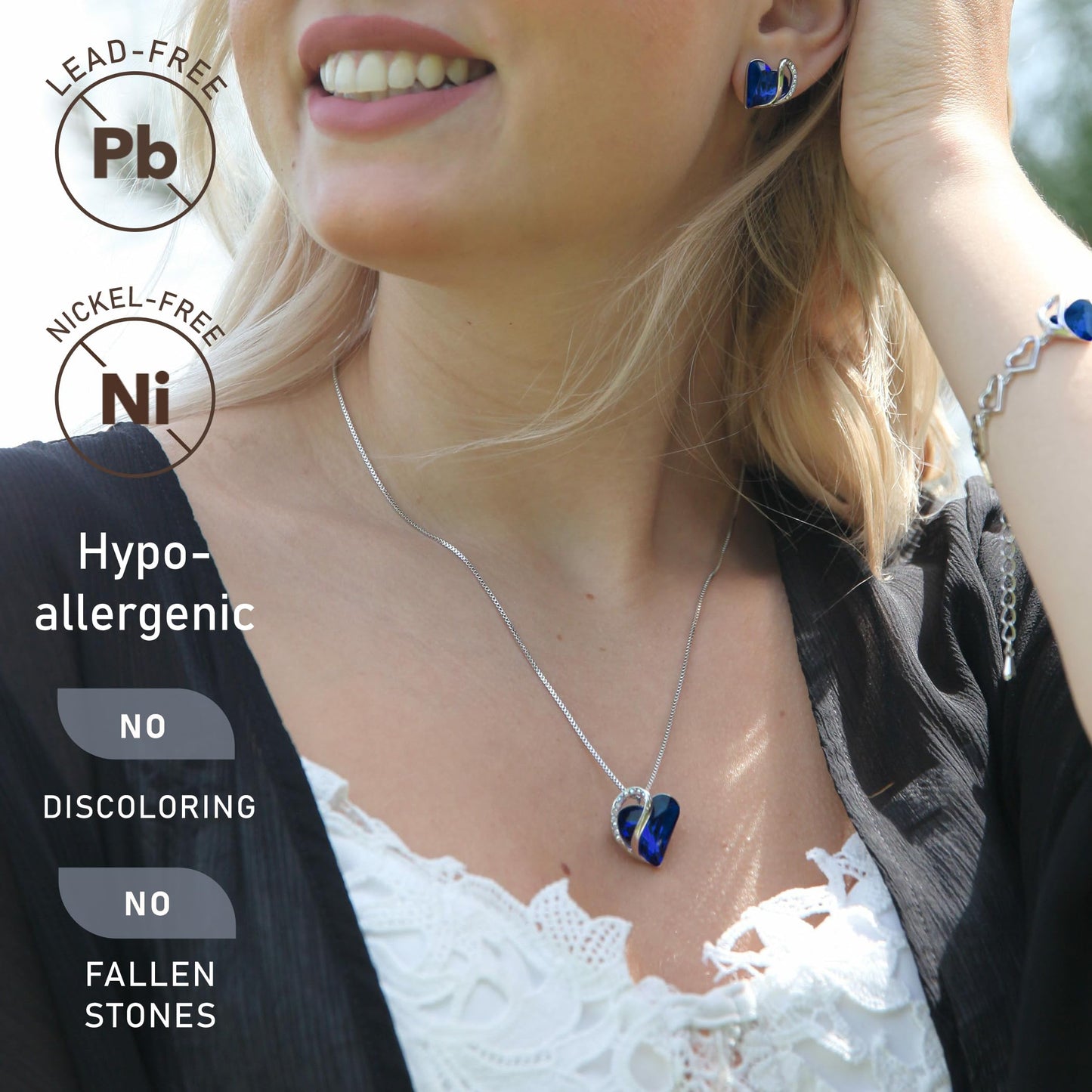 Leafael Mothers Day Gift Necklaces for Women, Infinity Love Birthstone Heart Pendant, Sapphire Blue Crystal for September, Birthday Jewelry for Her, Mom, and Wife, Silver Plated, 18" + 2" Chain