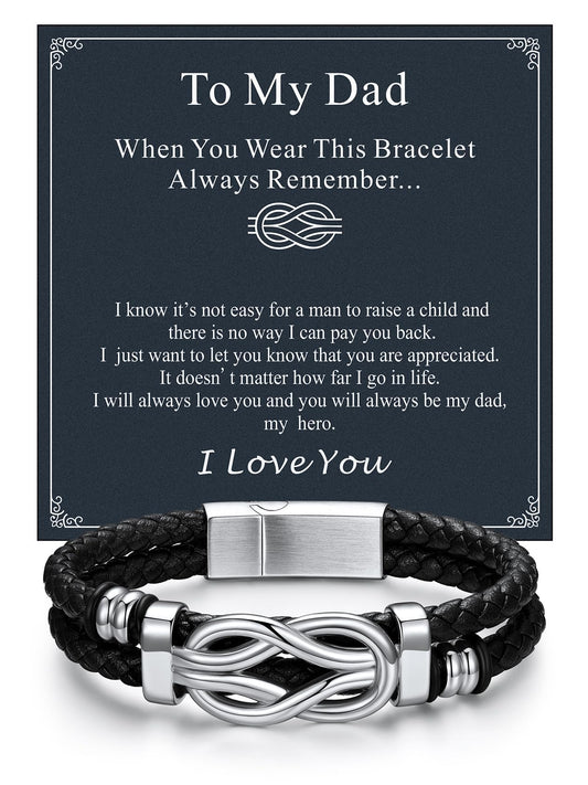 ChainsHouse Inspirational Gifts Bracelets for Men with Message Cards 8.3 Inches Braided Beaded Leather Square Knot Cuff Bracelet Birthday Gift for Dad