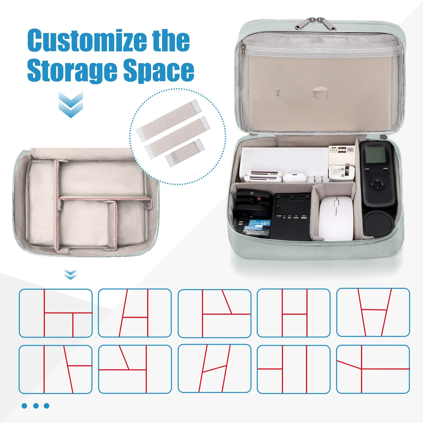 SELLYFELLY Electronics Travel Organizer, Double Layer Cable Organizer Bag Watreproof Electronics Accessories Storage Bag for Cord, Charger, Phone, Power Bank, Hard Drive