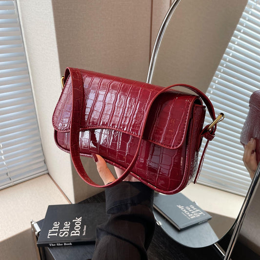 Women's Small Shoulder Bag Clutch Y2KPurse Handbag PU Leather Tote Bag with 2 Removable Straps and Zipper Closure Crossbody Bags (Crocodile red)