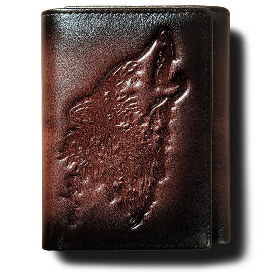 skneephate Men's Trifold Wallet,Wolf Wallets For Men Leather,Rfid Blocking,Gifts For Him Husband (coffee)