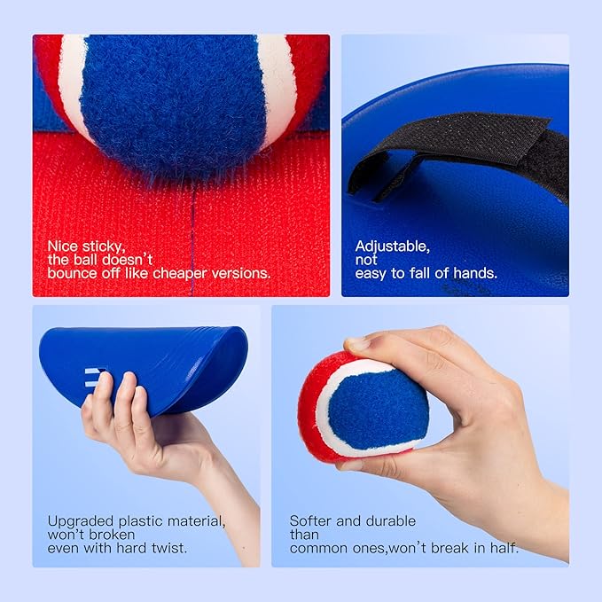 EVERICH Upgraded Toss and Catch Ball Game Set - Indoor and Outdoor Games for Kids 3-12, Beach Sand Pool Water Toy Includes 2 Paddles 2 Sticky Balls, Great Birthday Easter Gifts for Boys Girls