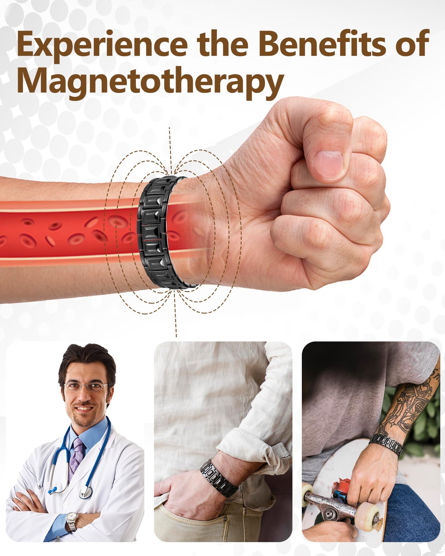 Feraco Copper Bracelet for Men 3X Strength,Magnetic Therapy Bracelet Copper Jewelry with Powerful 3800 Gauss Magnets,Cooper Bracelet for Man Black