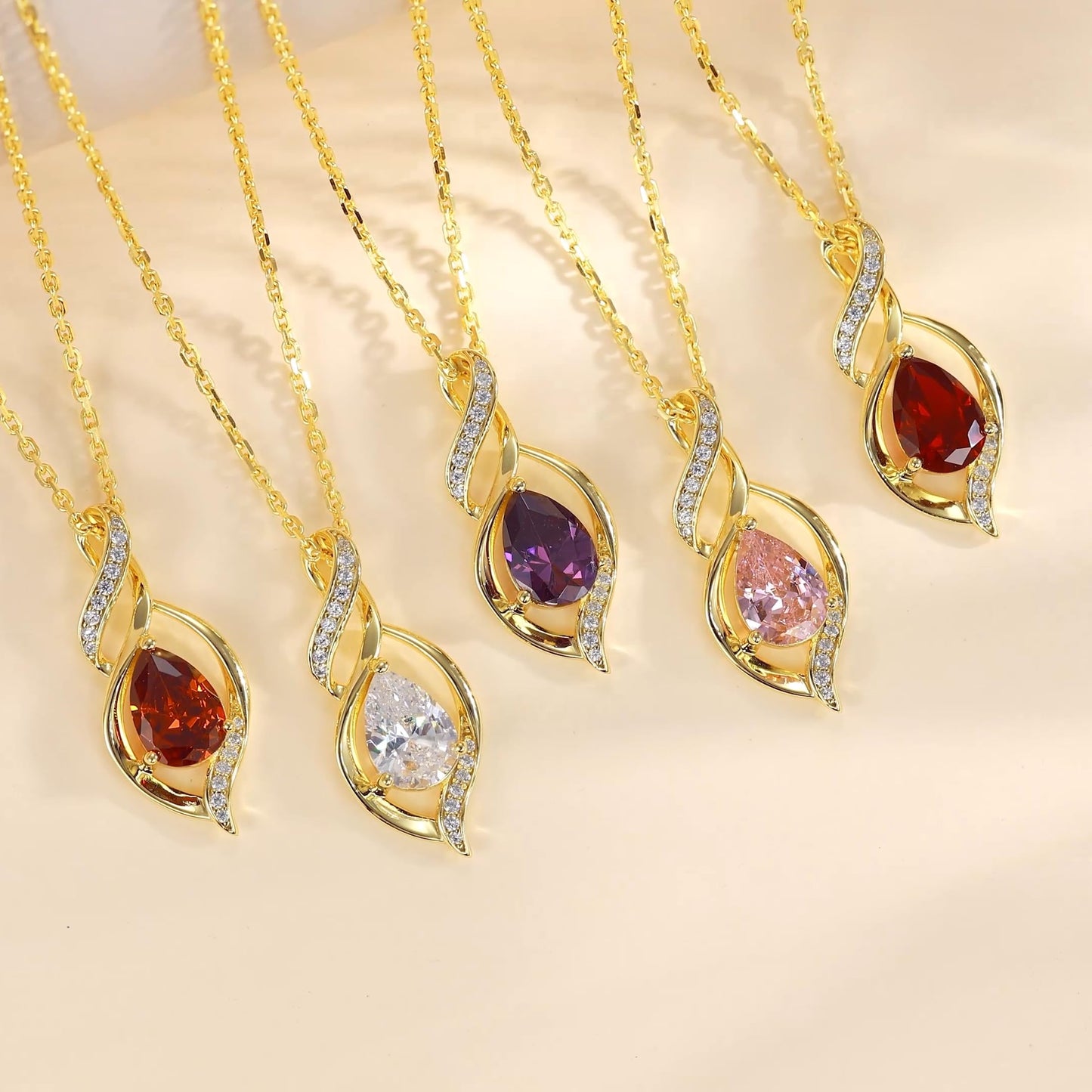 FANCIME 14K Gold Plated October Birthstone Necklace for Women Pink Tourmaline Teardrop Necklace Sterling Silver Infinity Love Birthday Gifts for Women, 16"+2" Inches