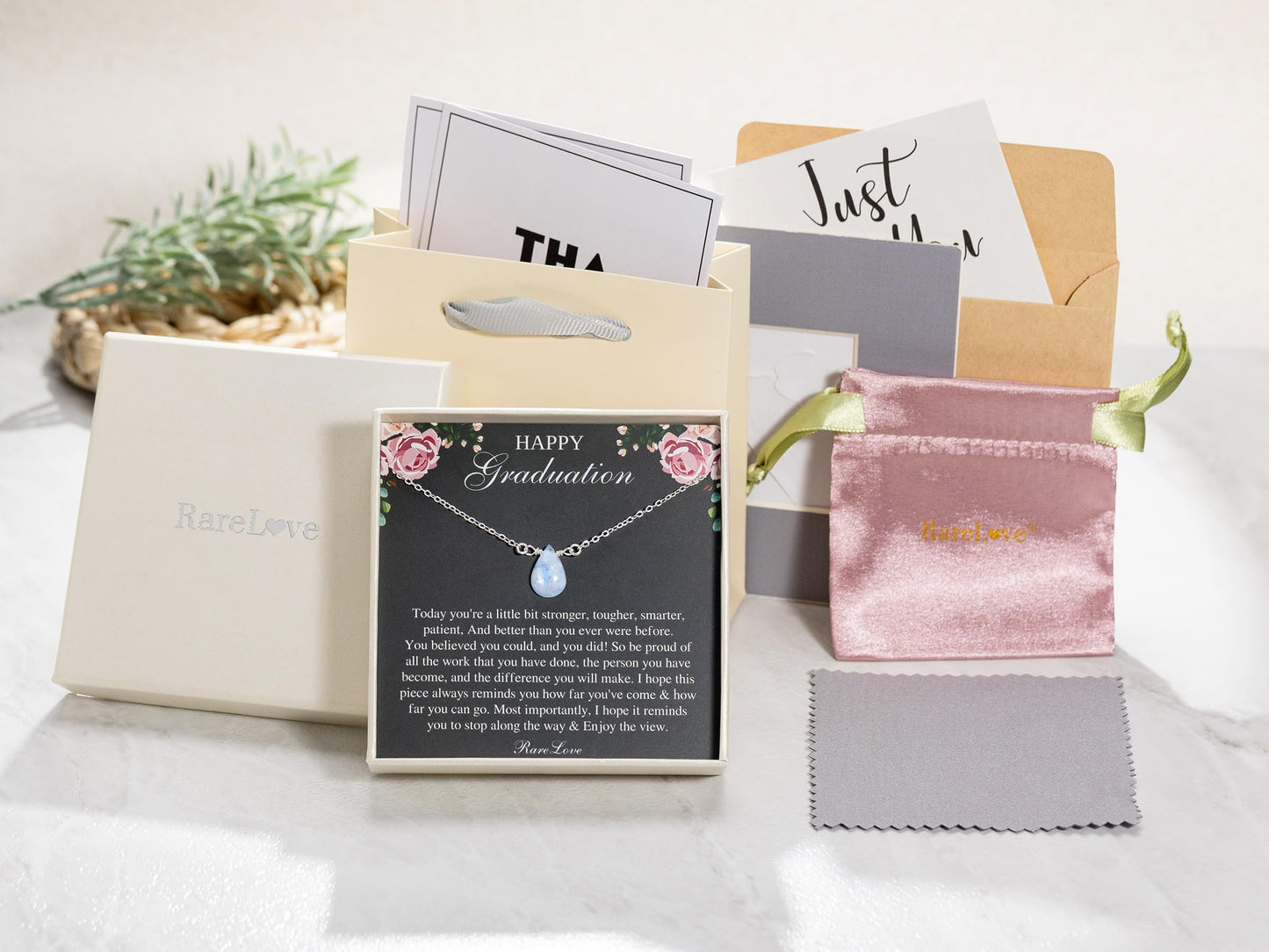 RareLove 2026 Graduation Gifts for Her Happy Graduation Moonstone Necklace Unique Graduation Jewelry 925 Sterling Silver Teardrop Pendant Necklace for Women College Graduation Gifts