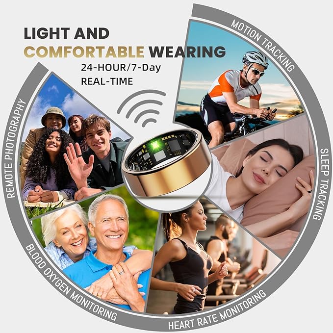 Smart Ring For Women Men, Health Tracker with Heart Rate/Blood Oxygen/Blood Pressure/Sleep Monitoring/Step Counting, IP68 Waterproof Fitness ring, No App Fees for iPhone & Android (Rose Gold, 11#)