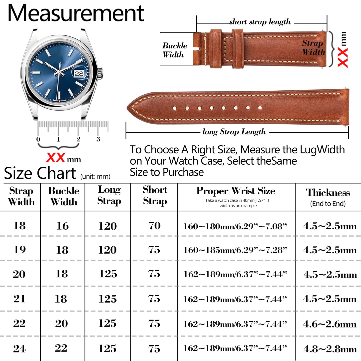 Gomvadr Vintage Genuine Top Grain Leather Watch Strap Quick Release, 18/19/20/21/22/24mm, Silver/Black Buckle, Universal Fit Unisex for Daily Wear (Brown with Black Buckle, 18mm)
