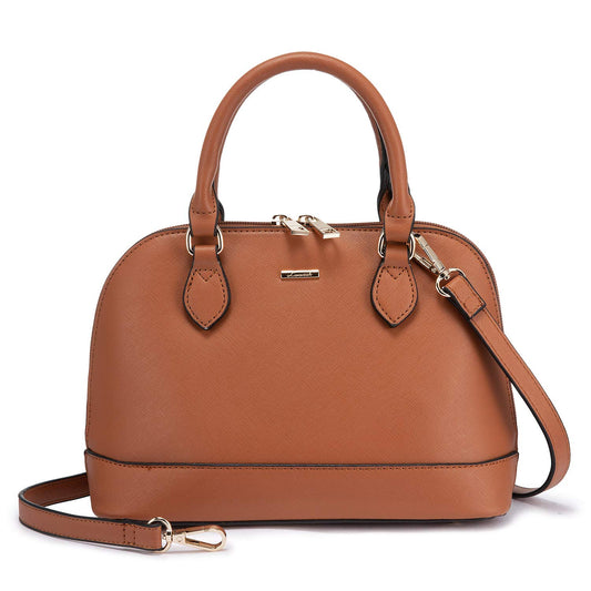 Small Crossbody Bags for Women Classic Double Zip Top Handle Dome Satchel Bag Shoulder Purse Brown