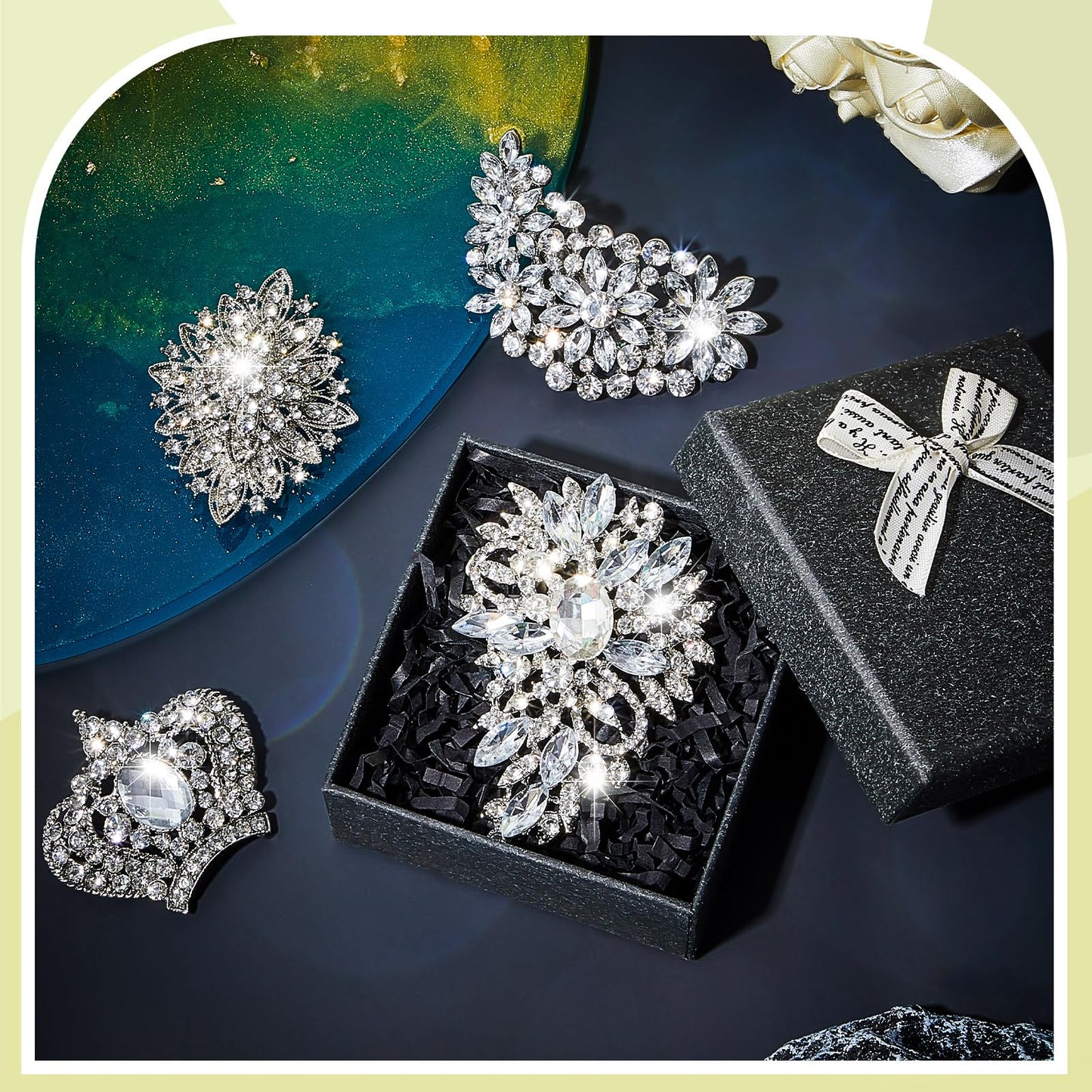 Ecally 4 Pcs Flower Brooch Pins for Women, Crystal Pearl Brooch and Pins for Dress, Coat, Shawl – Gift for Mother，Wedding (Bling)