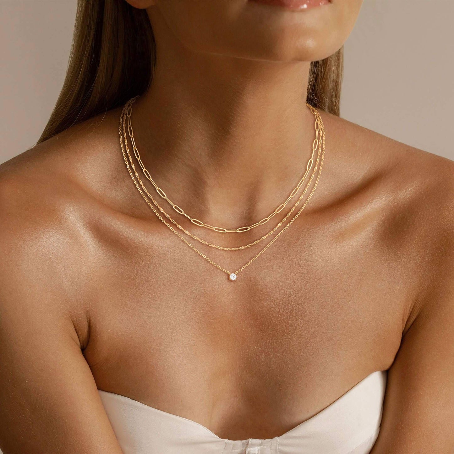 CHESKY Layered Necklaces for Women Trendy, Dainty 14K Gold Plated CZ Pendant Necklace Paperclip Rope Chain Necklace Gold Jewelry Set for Women Gifts