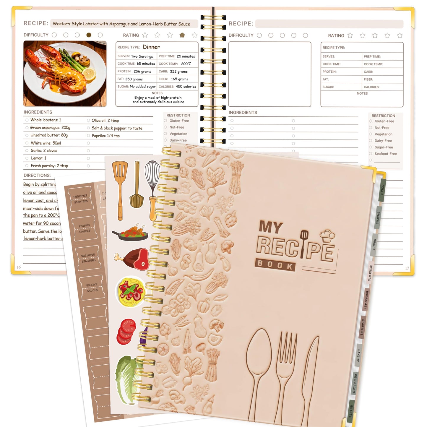 Blank Recipe Book to Write in Your Own Recipes, 8.5"x11" Mothers Day Blank Recipe Notebook for 140 Recipes, Personal Cookbook Hardcover Journal with Tab Sticker &Pocket for Culinary Cooking Light Pink