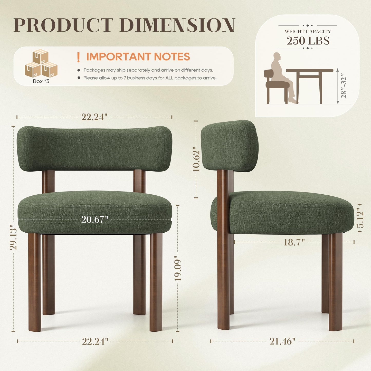 smartue Wooden Dining Chairs Set of 4, Upholstered Kitchen Chairs with Solid Wood Legs, Mid Century Dining Room Chair with Ergonomic Curved Backrest for Kitchen Dining Vanity, Green