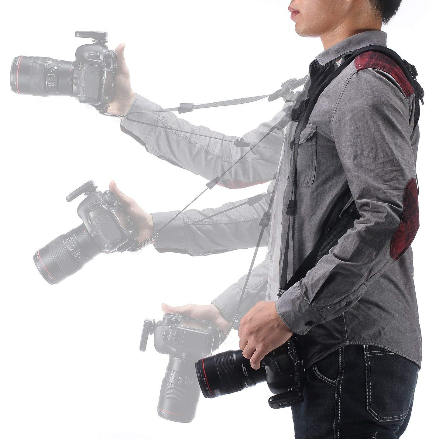 ztowoto Camera Shoulder Double Strap Harness Quick Release Adjustable Dual Camera Tether Strap with Safety Tether and Lens Cleaning Cloth for DSLR SLR Camera