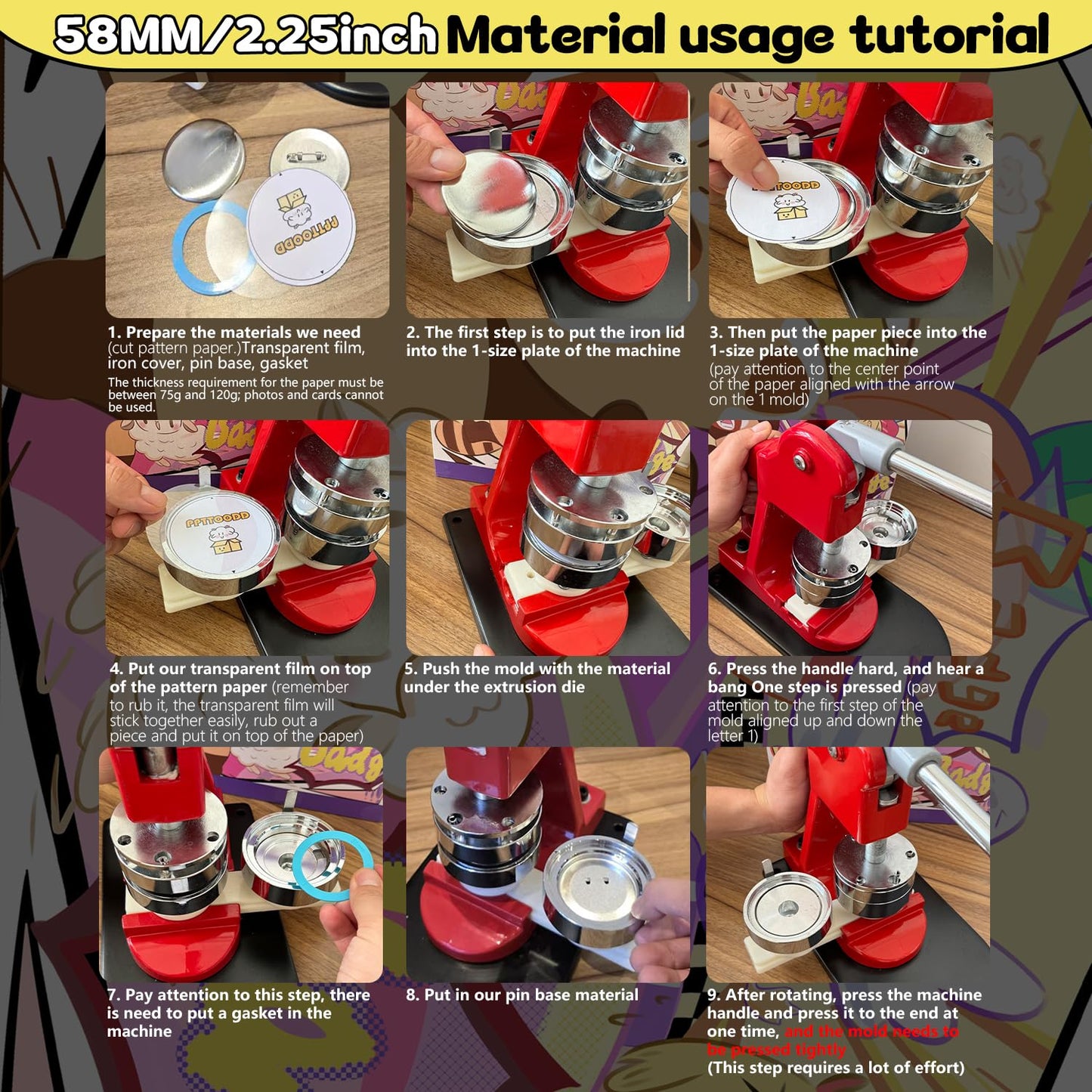 100 Sets 58mm / 2.25 in (Approx. 2-1/4 inch) Button Making Supplies for Your Round Button Maker Machine, Including Metal Covers, Metal pin Back Cover, Clear Plastic Film, Blank Paper & Gasket