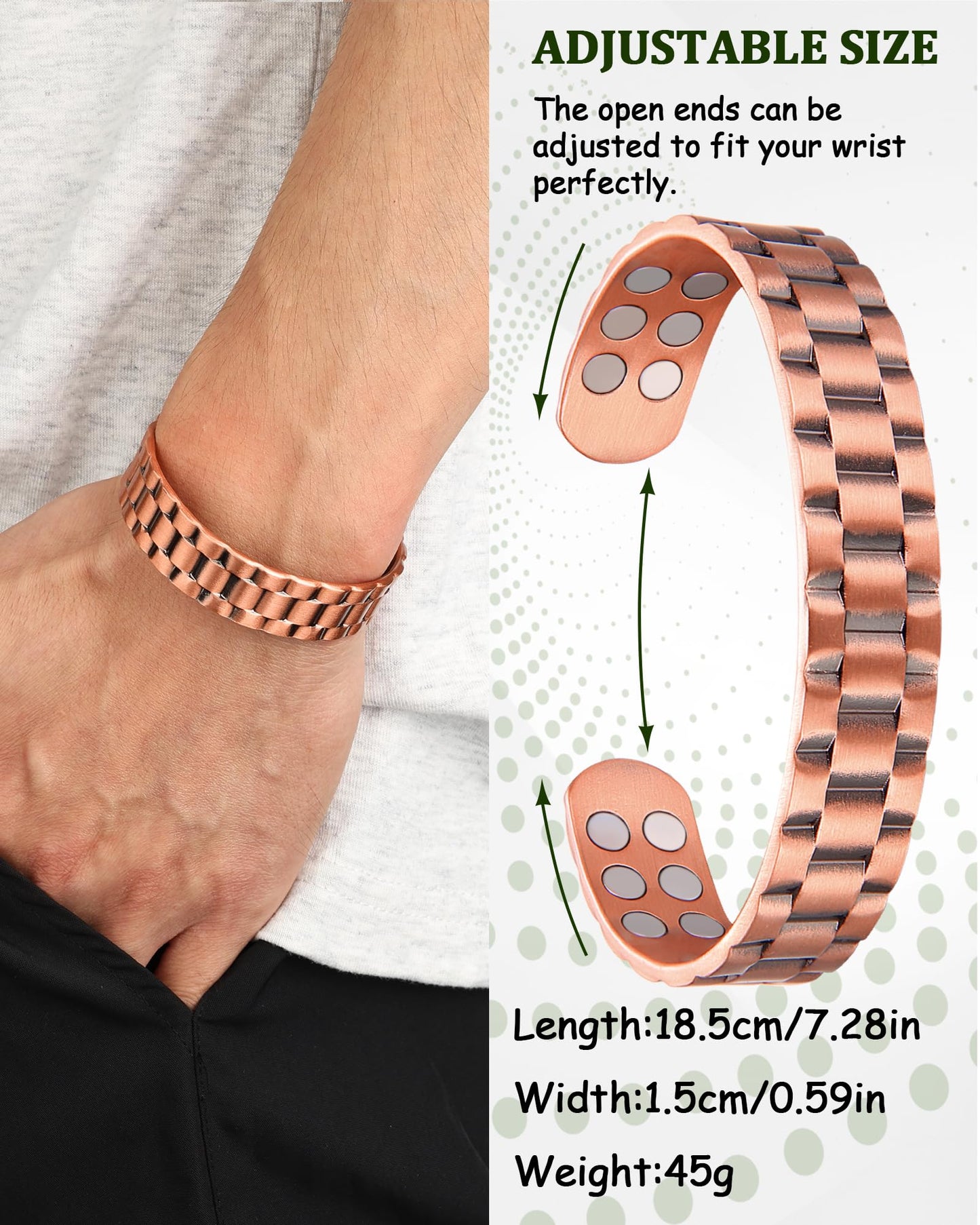MagEnergy Copper Bracelet for Men, 18X Strength Magnetic Bracelet with 3800 Gauss Magnets, 99.99% Pure Solid Copper, Men's Jewelry Gift (Copper-Classic)