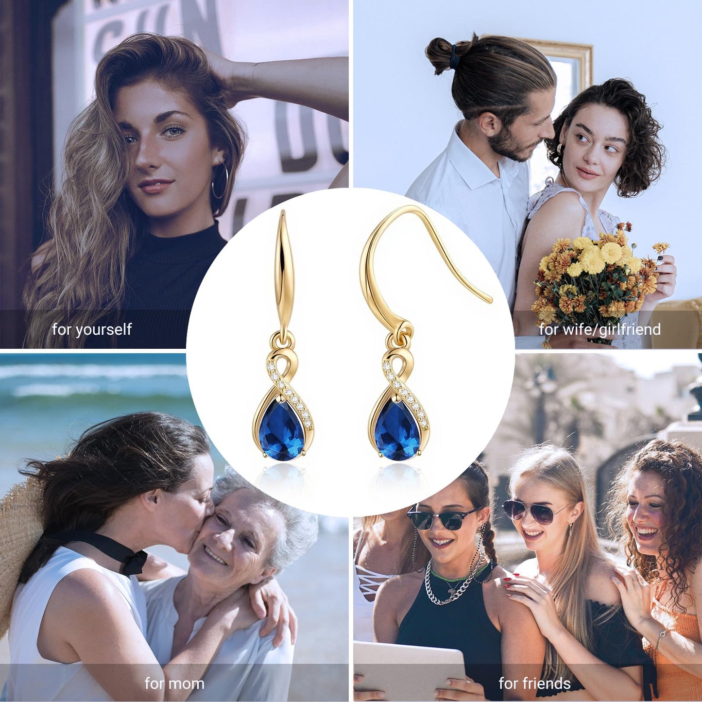 Infinity Birthstone Earrings 18K Gold Plated 925 Sterling Silver Teardrop Infinity Drop Dangle Earrings Sapphire Jewelry Birthday Gifts for Women Her Mother Wife