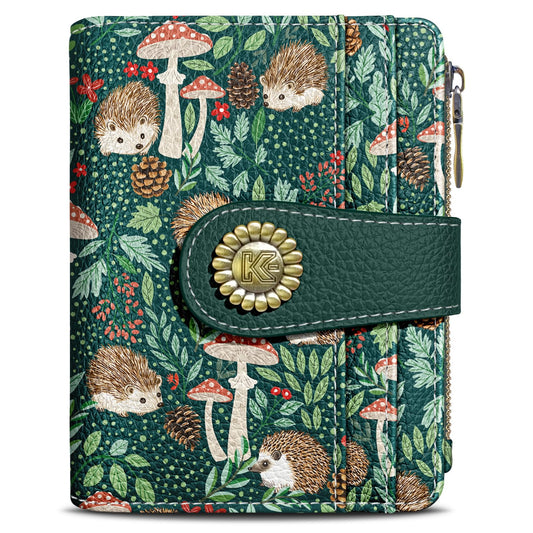 Kelvoris Cute Hedgehog Small Rfid Women Wallet Bifold Zipper Coin Pocket PU Leather Compact Cash Credit Card Holder Travel Wallet for Female Ladies Teen Girls 1 ID Window 10 Card Slots