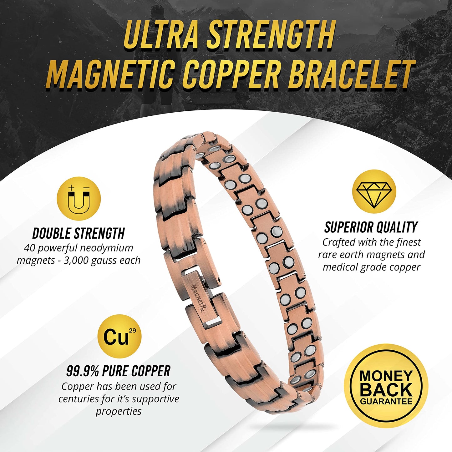 MagnetRX Pure Copper Bracelets for Women – Ultra Strength Magnetic Copper Bracelet for Women – Adjustable Length with Included Sizing Tool (Classic Style)