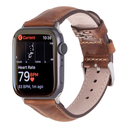 benvato Premium Handmade Leather Watch Band for Apple Watch Ultra 3 2 1 & SE 3 2 1 & Series 11 10 9 8 7 6 5 4 3 2 1 fits 49mm 46mm 45mm 44mm (Saddle Brown w/Silver Connector&Clasp)