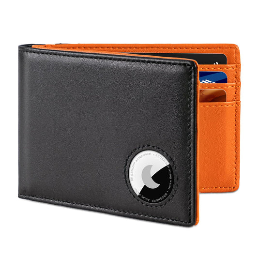 BROSHOPP Airtag Wallet for Men, Bifold Full-Grain Leather Wallet for Apple Air Tag (1st & 2nd Generation), Men's Wallet with Airtag Holder, RFID Blocking, Cash Slots, ID Window