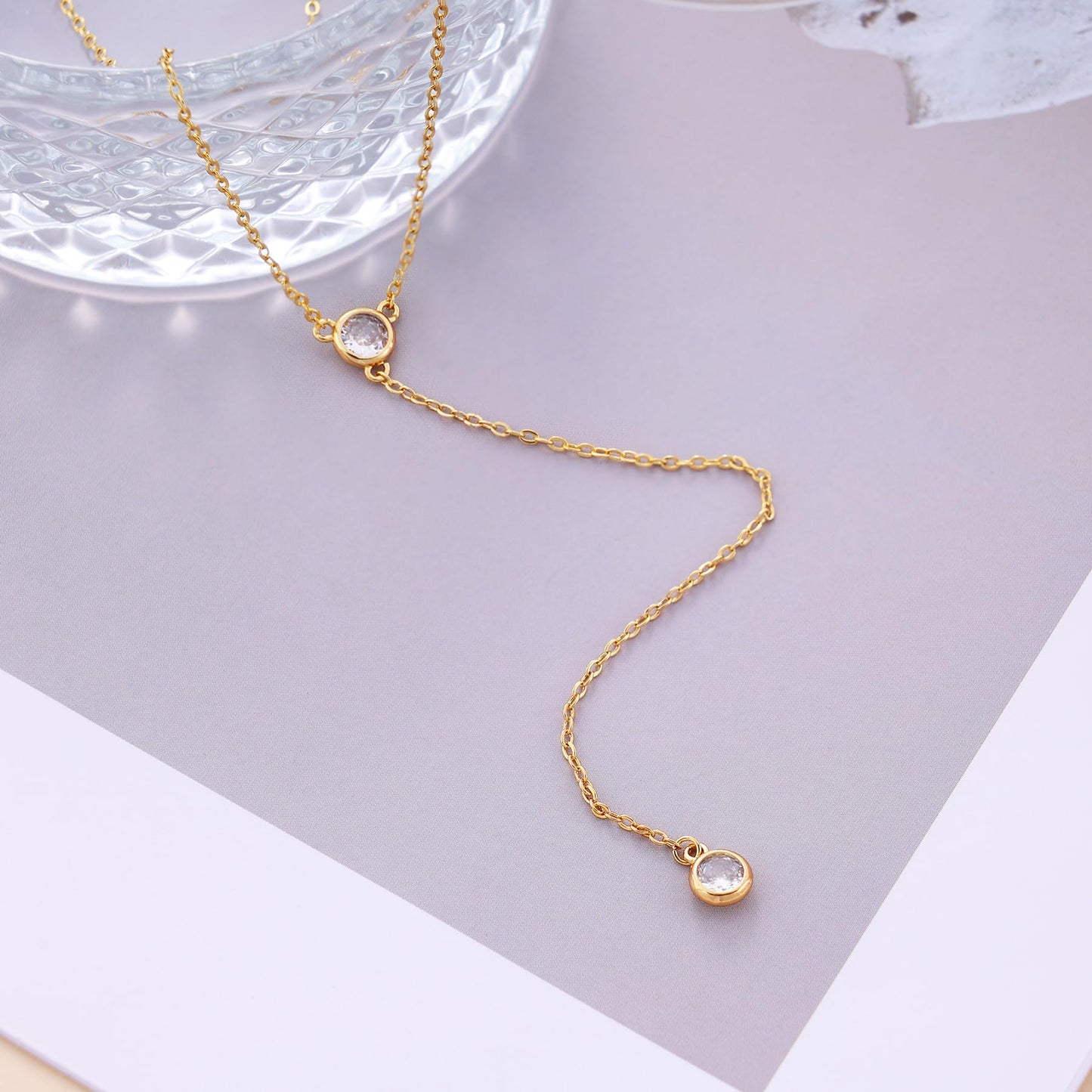 Fwlisesa Long Necklaces for Women，14k Gold Plated Charm Lariat Necklace Dainty Gold Drop Necklace Simple Gold Necklaces for Women Trendy Simple Dangle Necklaces Boho Gold Jewelry for Women