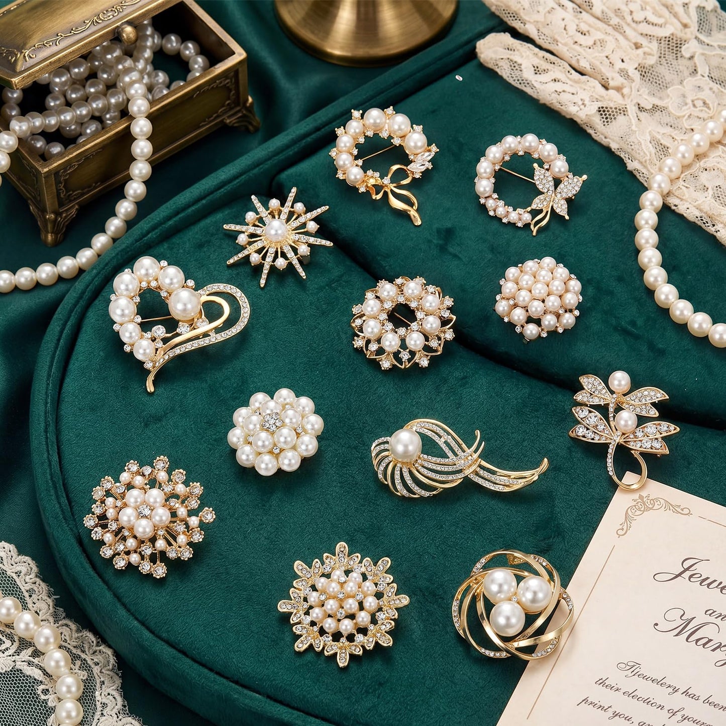 Junkin 12 Pcs Women Brooches Bulk Set Rhinestone Pin Crystal Vintage Brooch Retro Pin Summer Wedding Gifts for Women Girls(Pearl)