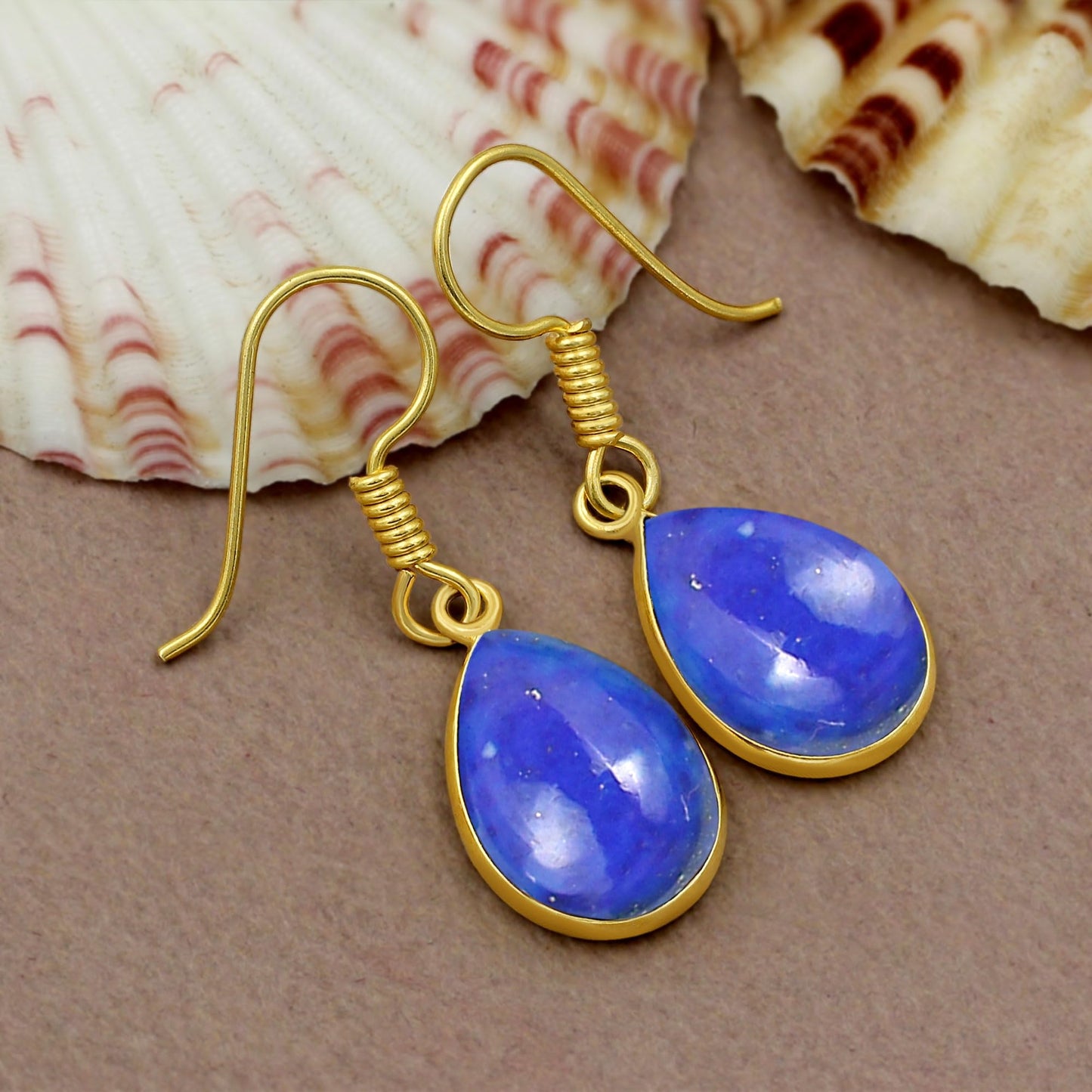Natural Lapis Lazuli 14K Yellow Gold Plated Dangle Earrings for Women - Blue Gemstone September Birthstone Teardrop Shape Handmade Earrings - Women's Day Jewelry Gifts for Her