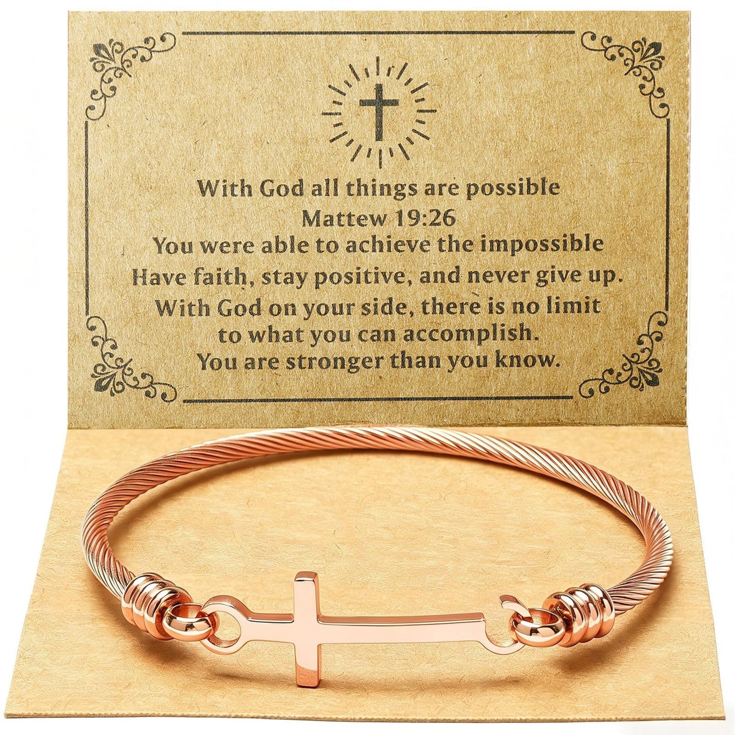 DS Religious Gift for Her Christian Cross Bracelet Bible Verse God is Within Her She Will Not Fall Inspirational Bracelets For Women Stainless Steel Jewelry Gift To Daughter Best Friend (Cross bracelet-Rose Gold 4)