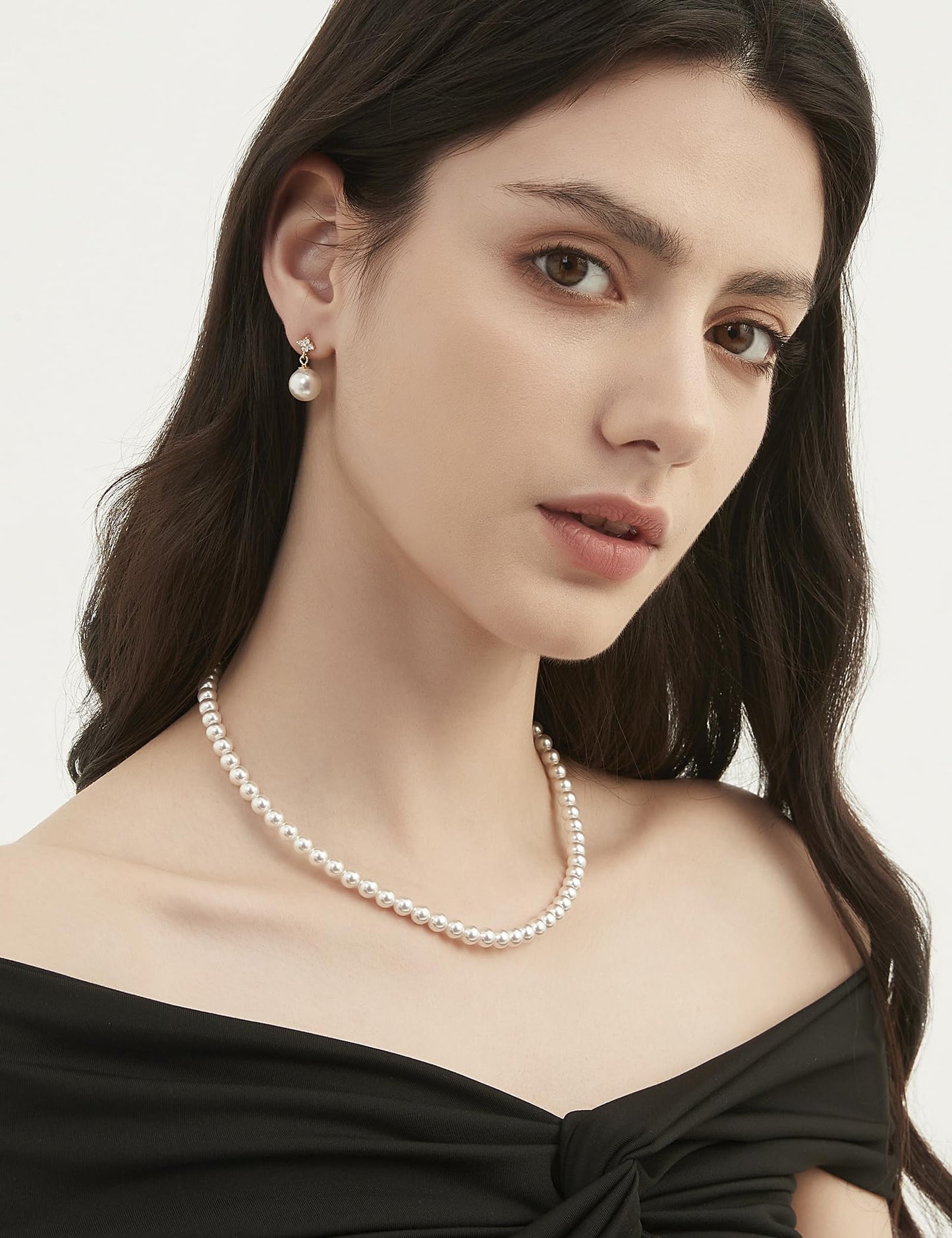 Mamelody Dangle Pearl Earrings for Women 925 Sterling Silver CZ 10MM Simulated White Pearl Stud Drop Earrings 14K Gold Plated Wedding Prom Jewelry Hypoallergenic