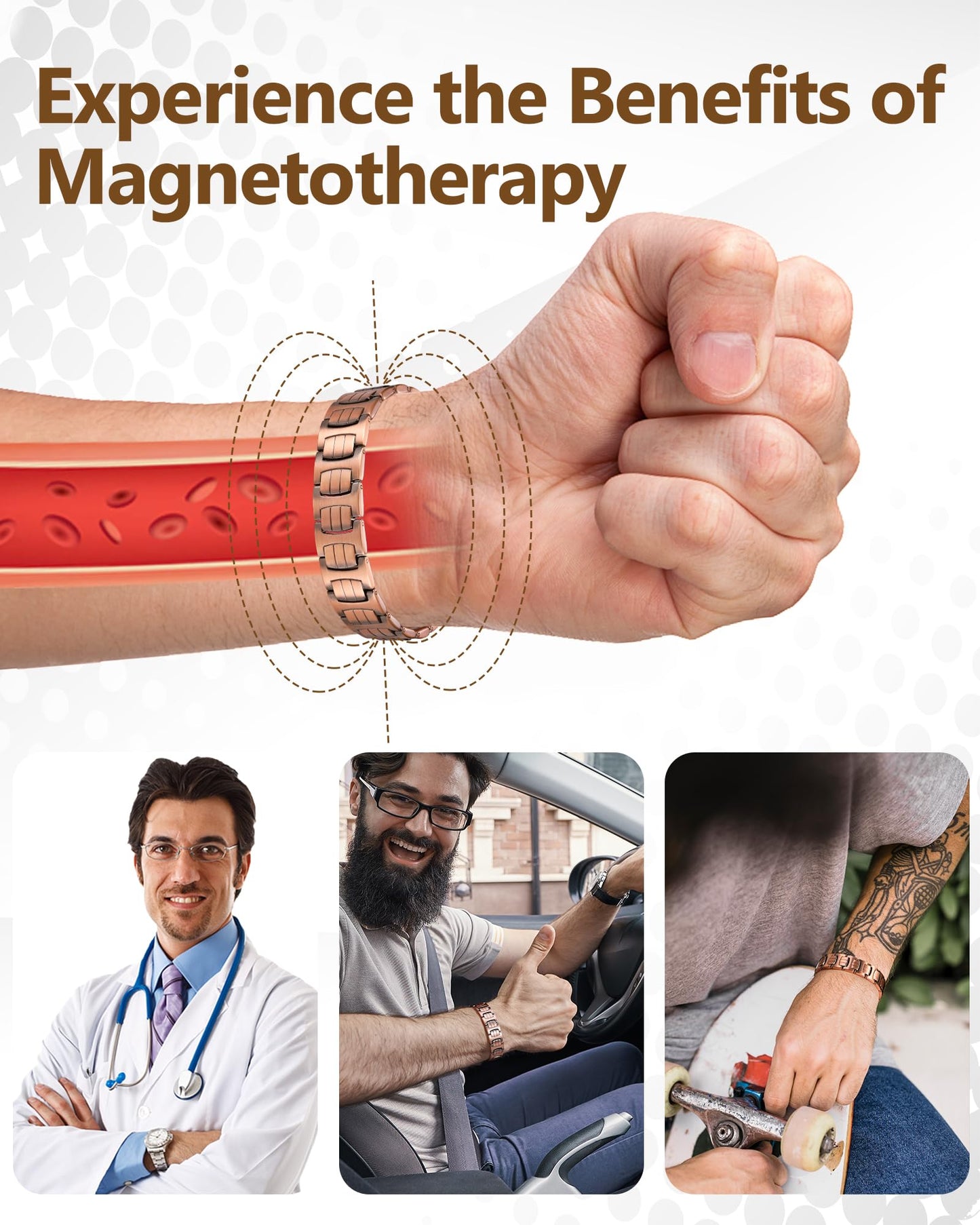 Feraco Copper Bracelet for Men,Magnetic Therapy Cooper Bracelets with 3800 Gauss Magnets, Men's Jewelry for Anniversary Father's Day