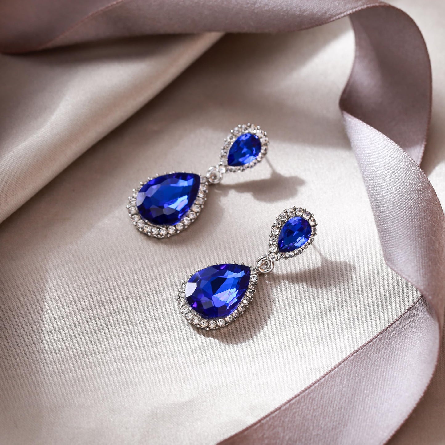 EVER FAITH Women's Austrian Crystal Wedding Tear Drop Dangle Earrings Royal Blue