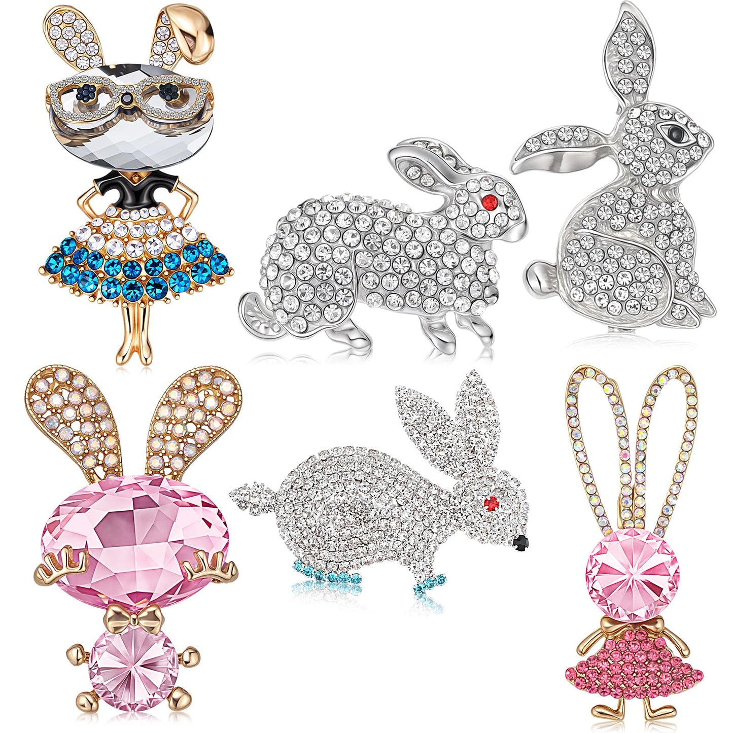 Junkin 6 Pcs Sunflower Brooch for Women Summer Sunflower Bee Rhinestone Crystal Pin Dress Jewelry Accessories Gift for Women(Easter Bunny)