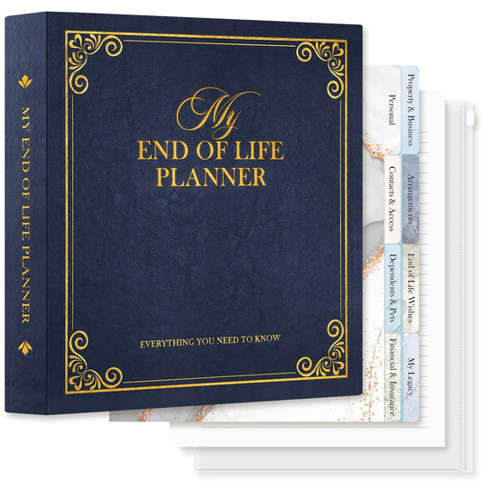 Lanpn End of Life Binder Organizer Death Planner 8.5"x11", Final Wishes & Estate Document Folder with 8 Dividers & 10 Letter Size Binder Pockets, When I Die Journal Before Death Life Plan Book, Blue