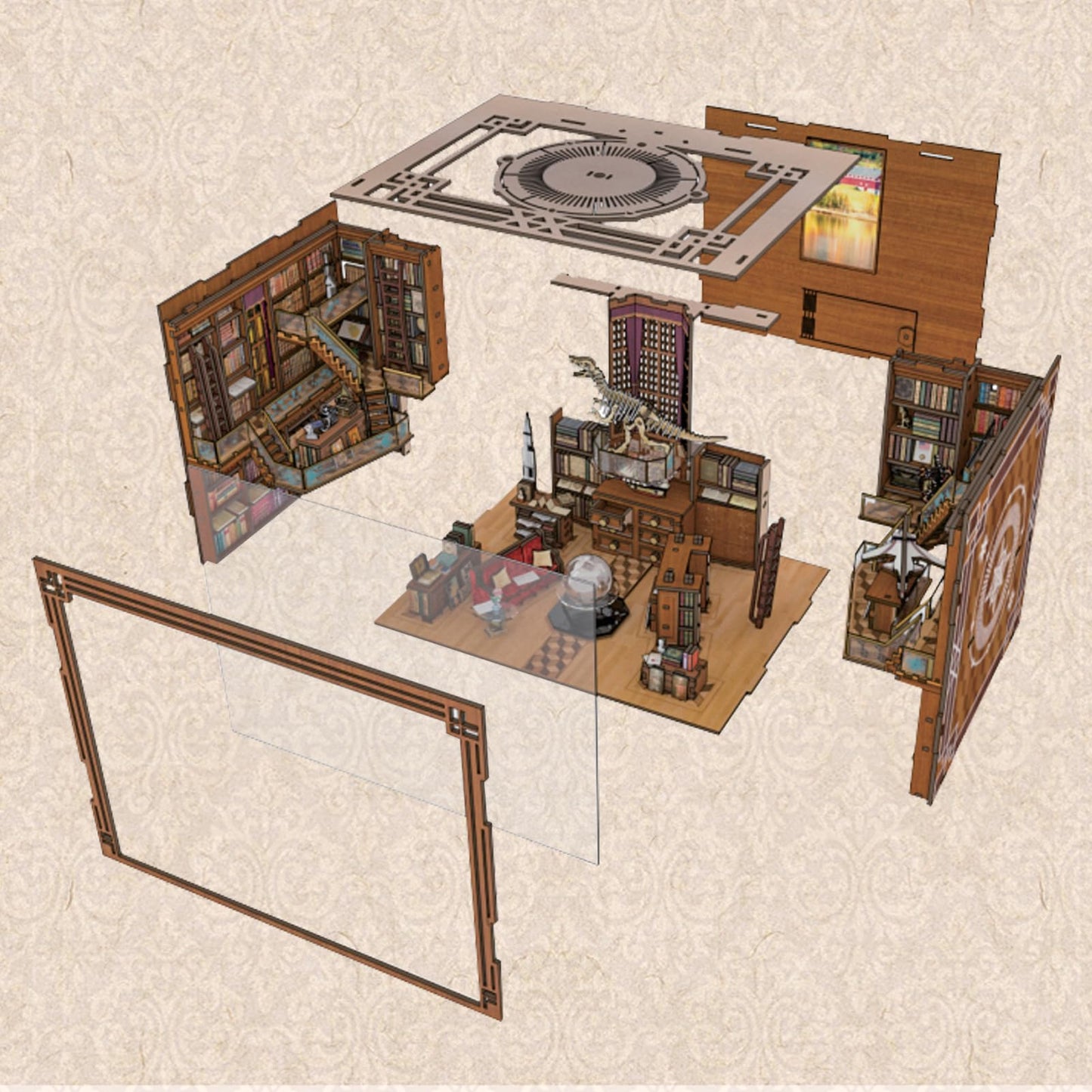 CCCDF DIY Book Nook Kit, Miniature Dollhouse Booknook Kit, 3D Wooden Puzzle Bookend Bookshelf Insert Decor with LED Light for Teens and Adults (Beyond Library Max)