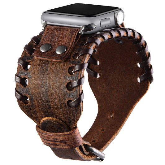 VIQIV Wide Cuff Bracelet Leather Band Compatible with Apple Watch 42mm 44mm Sports Watches for Men Women, Unisex Retro Replacement Wrist Strap for iWatch Series SE 6/5/4/3/2/1, Brown