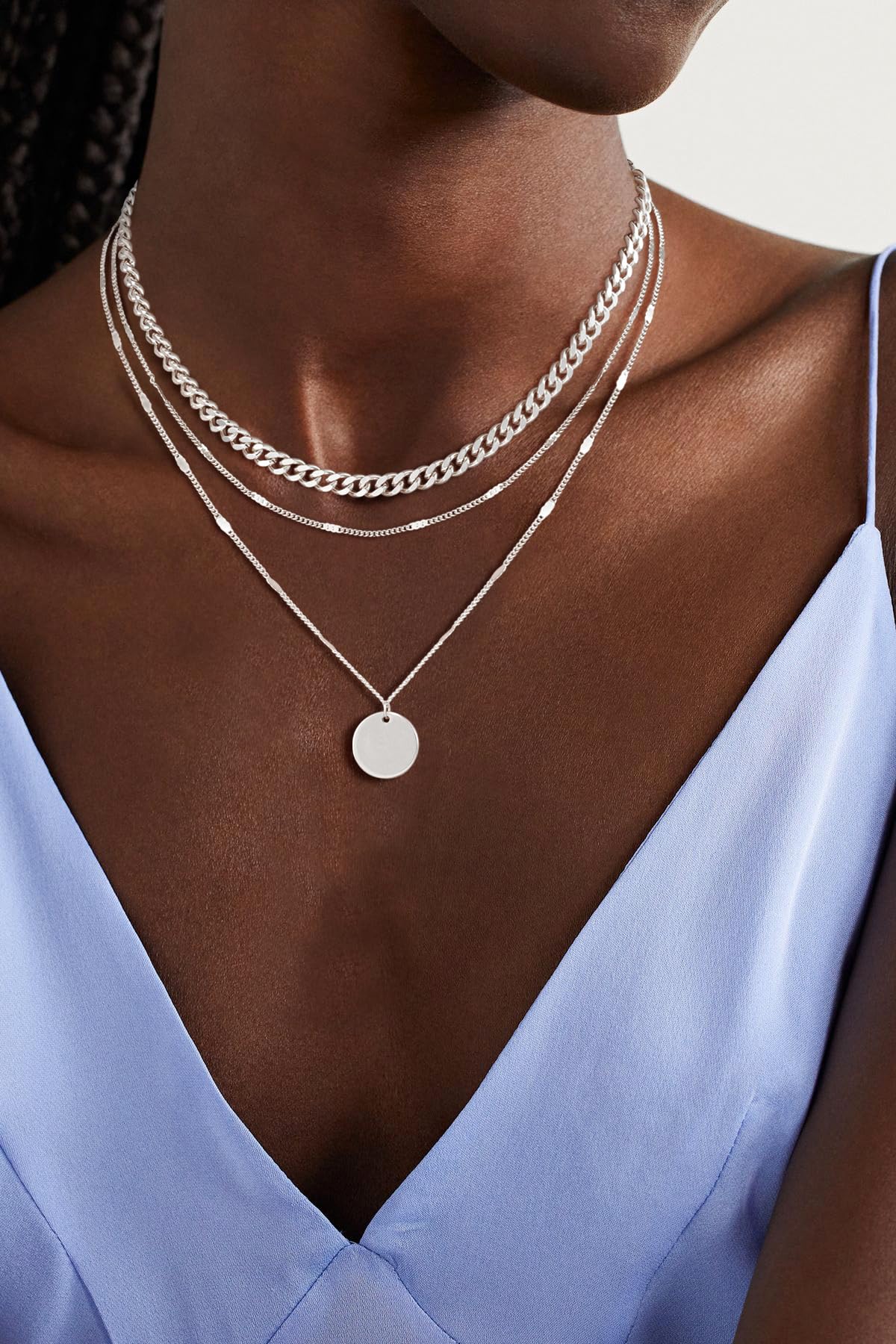 AGWOLF Gold/Silver Layered Necklaces for Women,Dainty 14k Gold Plated Stackable Choker Necklaces for Women,Trendy Layering Coin Chain Pendant Jewelry Set Gifts