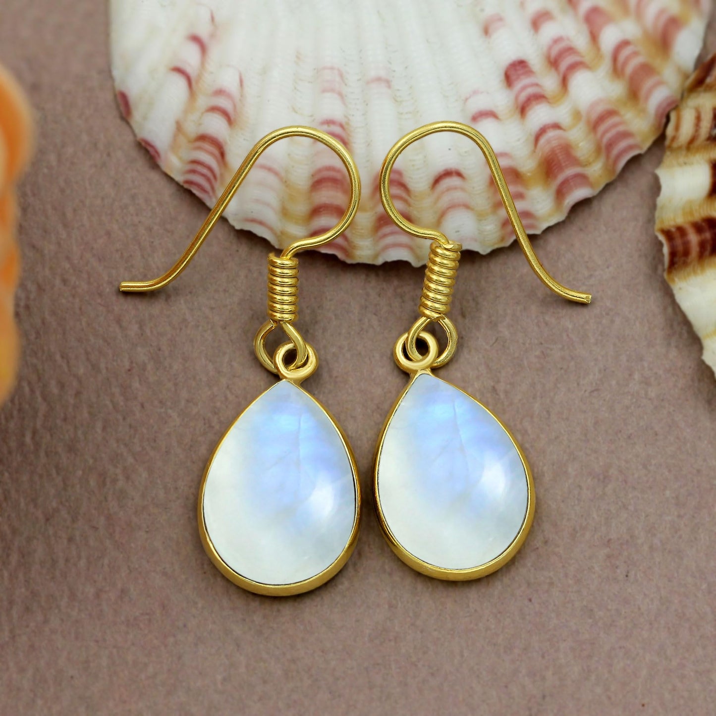 Natural Moonstone 14K Yellow Gold Plated Dangle Earrings for Women - June Birthstone Teardrop Shape White Gemstone Handmade Jewelry Earrings - Gifts for Mom Wife Her