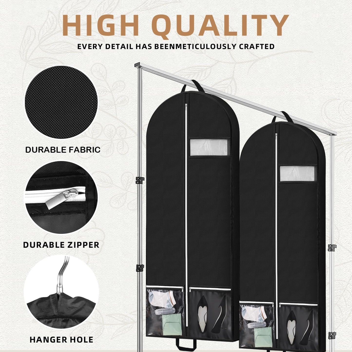 54" Garment Bags for Travel and Storage, Travel Suit Bags for Men Women with 2 Clear Pockets, Storage bags for Clothes, Suits, Dress, Shirts, Coats (Black)