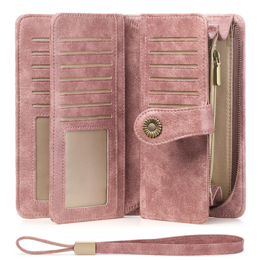 FALAN MULE Women's Wallet Leather RFID Blocking Large Capacity Trifold Ladies Wallet Wristlet Clutch Card Holder