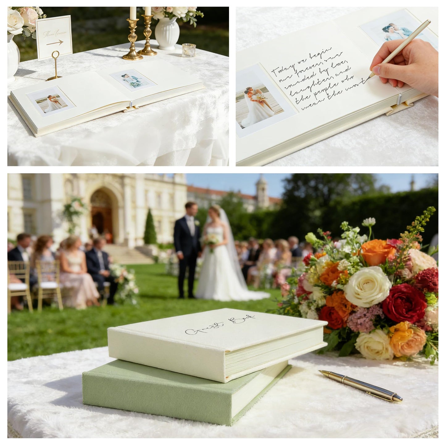 Vienrose Wedding Guest Book Journal for Polaroid, Wedding Registry Must Haves Things with 32 Blank Pages and Thick Paper, Create Your Linen Photo Customizable Memory Album, Beige