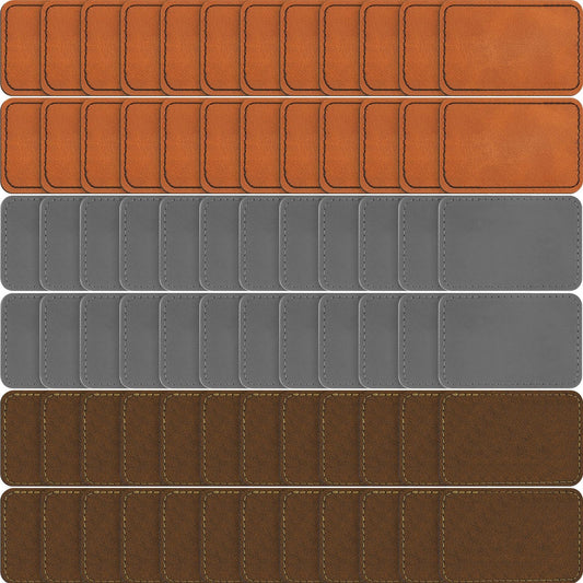 Dunzy 60 Pcs Leather Hat Patches Blank Leatherette Hat Patch with Adhesive Rectangle Laserable Leatherette Patch for Hats Custom Fabric Sew Laser Engraving DIY(Khaki, Gray, Golden Brown,3 x 2 Inch)