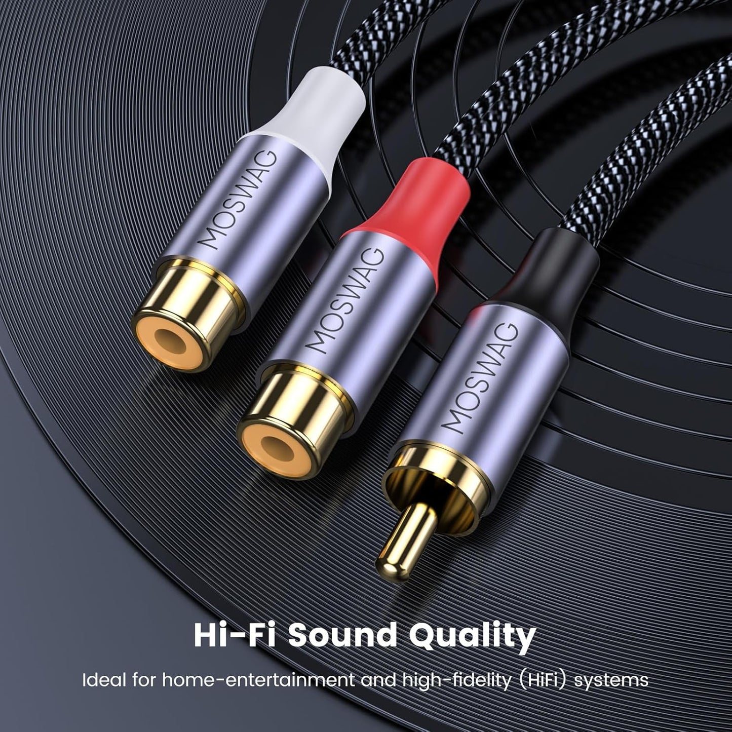 1 2 MOSWAG Male to Female, RCA Y Splitter RCA Cable Audio Video Splitter Adapter Extension Cord Compatible